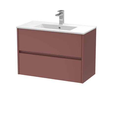 [BFED3406B] Chartley Contemporary 2 Drawer Wall Hung Vanity Unit with Minimalist Basin, Choice of Size and Colour - Cutout