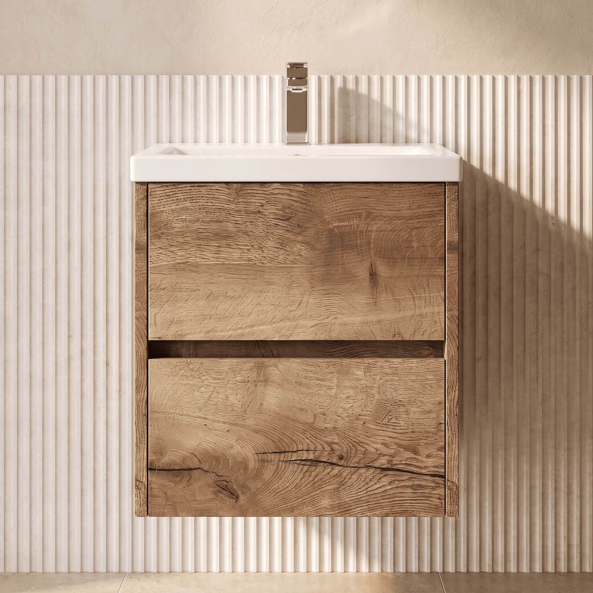 [BFED3802A] Chartley Edge Square Wall Hung 2 Drawer Vanity Unit & Ceramic Basin, 500mm, Choice of Finish - Silo