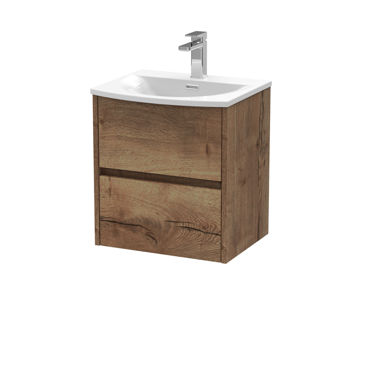 [BFED3802G] Chartley Contemporary 2 Drawer Wall Hung Vanity Unit with Curved Basin, Choice of Size and Colour - Cutout