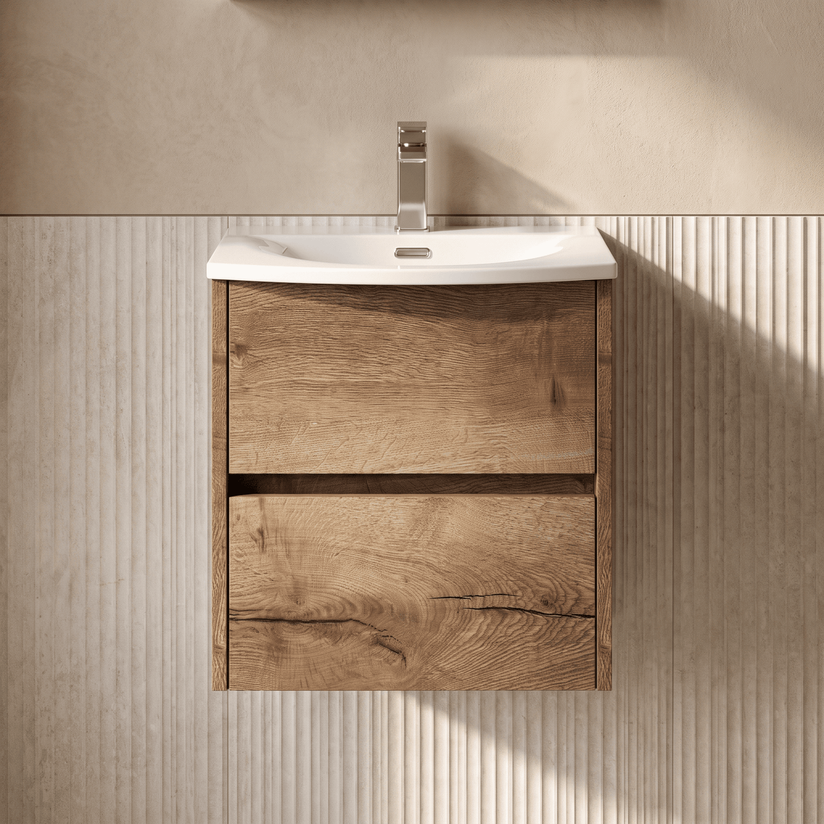 [BFED3802G] Chartley Contemporary 2 Drawer Wall Hung Vanity Unit with Curved Basin, Choice of Size and Colour - Silo