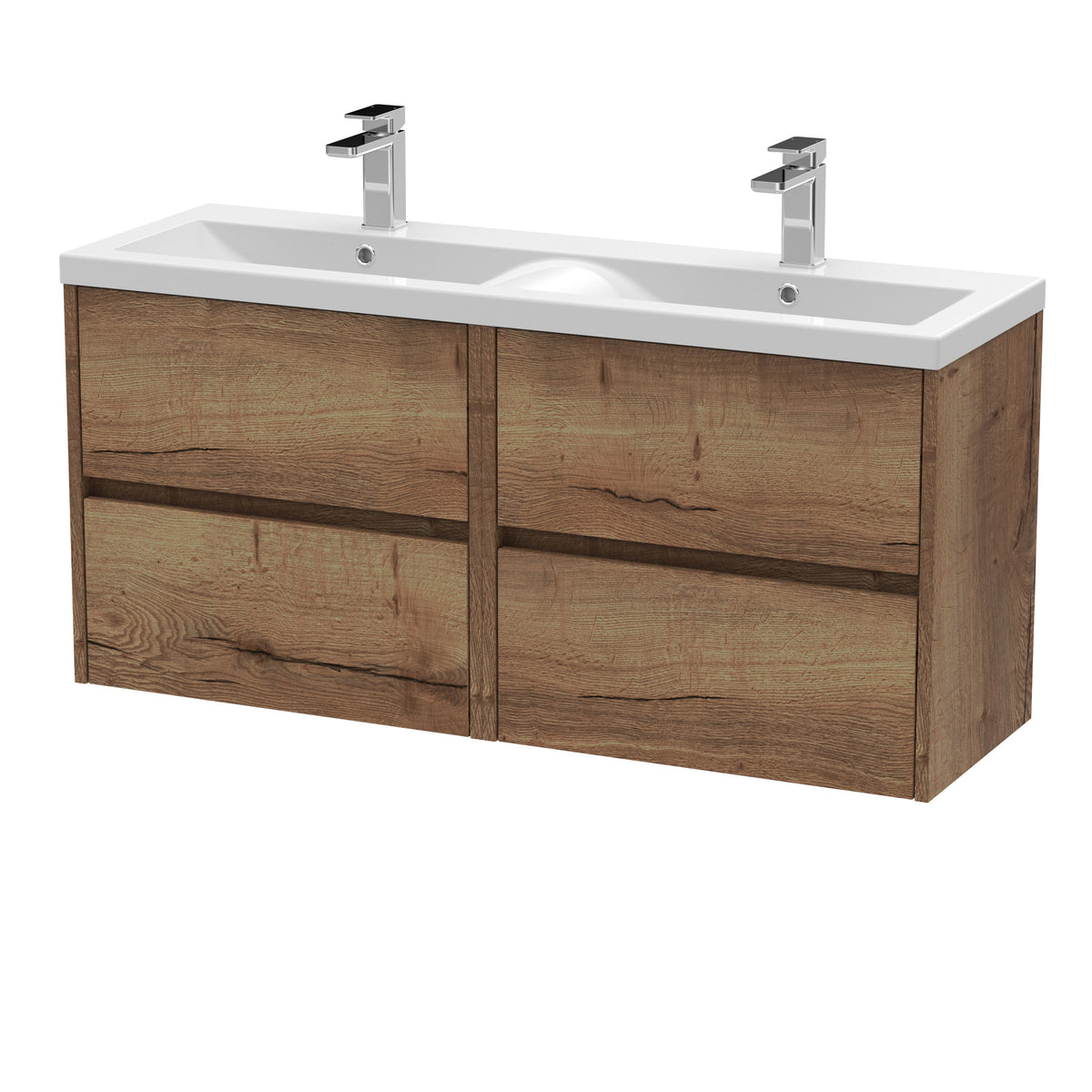 [BFED3804F] Chartley Contemporary 4 Drawer Wall Hung Vanity Unit with Double Basin, 1200mm, Choice of Colour - Cutout