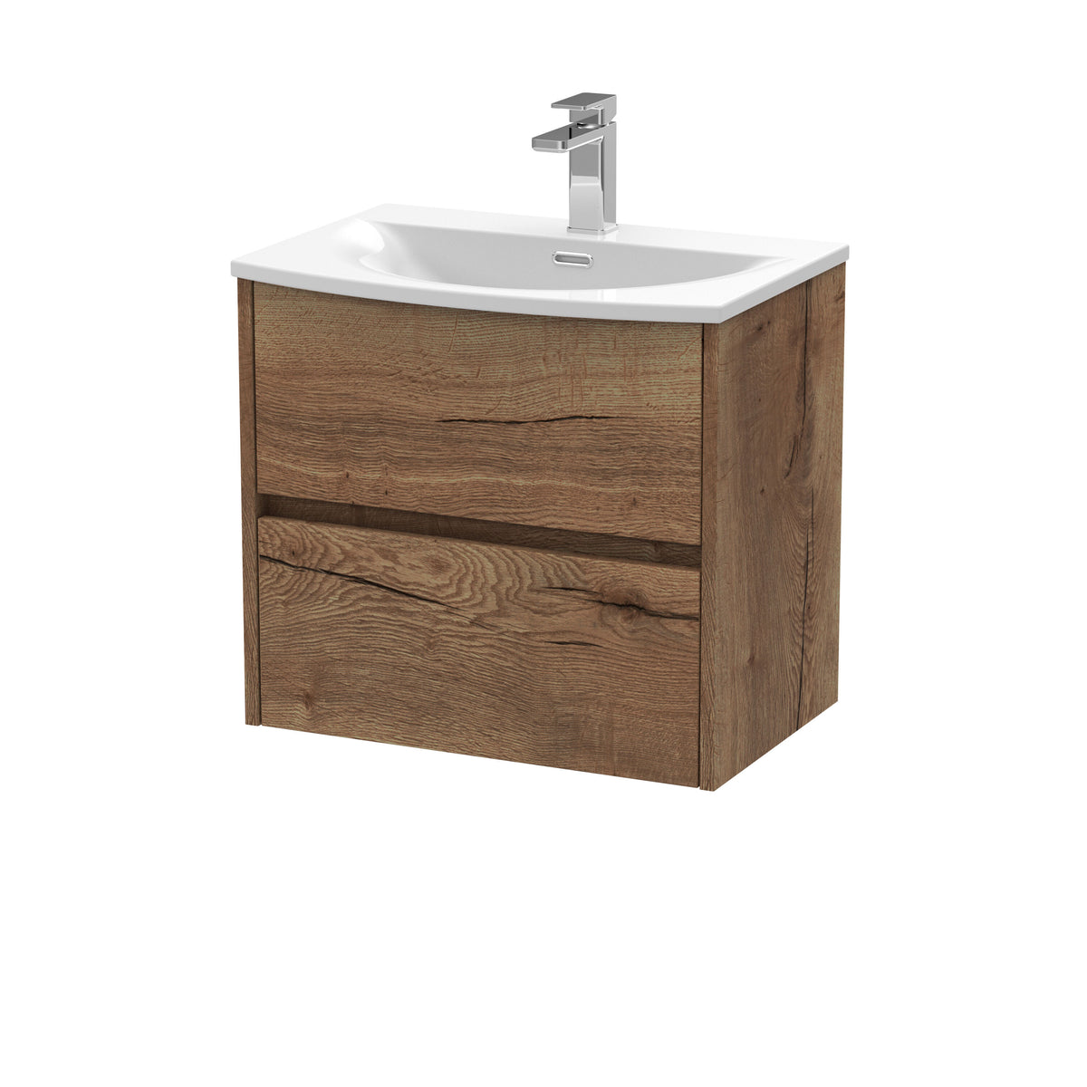 [BFED3804G] Chartley Contemporary 2 Drawer Wall Hung Vanity Unit with Curved Basin, Choice of Size and Colour - Cutout