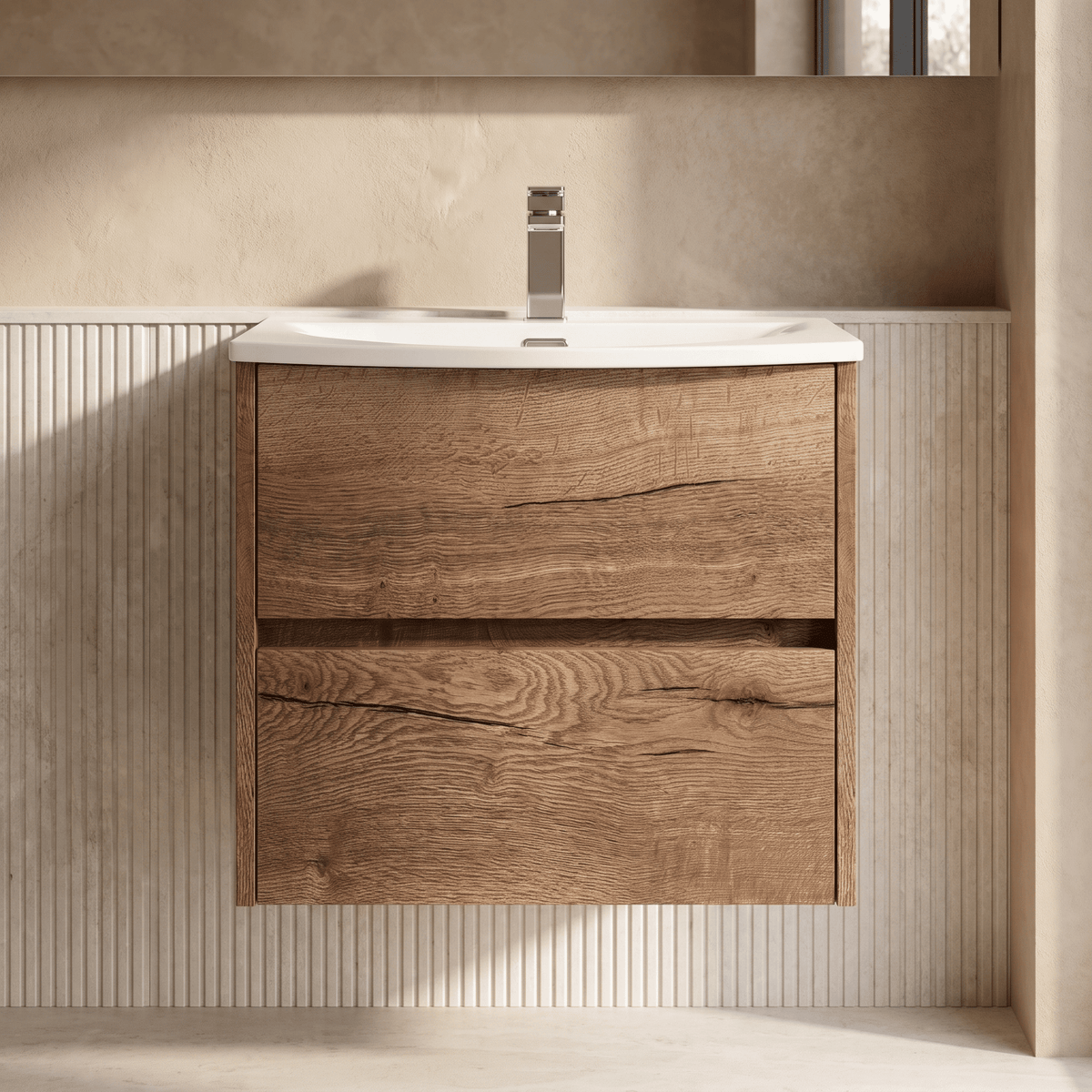 [BFED3804G] Chartley Contemporary 2 Drawer Wall Hung Vanity Unit with Curved Basin, Choice of Size and Colour - Silo