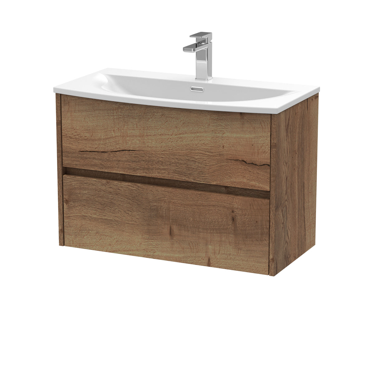 [BFED3806G] Chartley Contemporary 2 Drawer Wall Hung Vanity Unit with Curved Basin, Choice of Size and Colour - Cutout