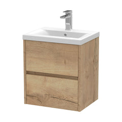 [BFED802A] Edge Square Wall Hung 2 Drawer Vanity Unit & Ceramic Basin, 500mm - Woodgrain Autumn Oak - Balterley - Cutout
