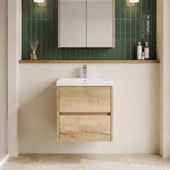 [BFED802A] Chartley Edge Square Wall Hung 2 Drawer Vanity Unit & Ceramic Basin, 500mm, Choice of Finish