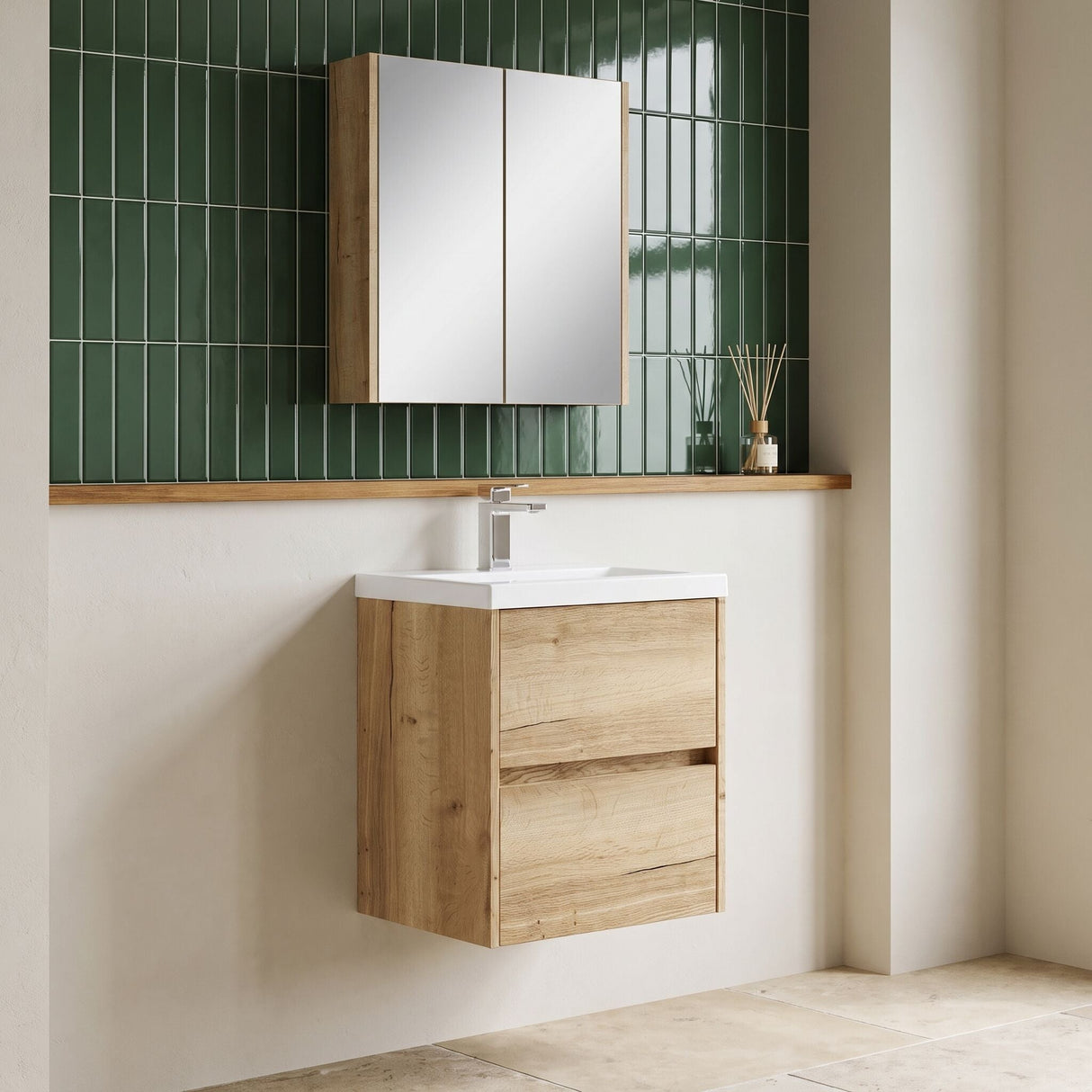[BFED802A] Chartley Edge Square Wall Hung 2 Drawer Vanity Unit & Ceramic Basin, 500mm, Choice of Finish
