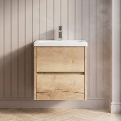 [BFED802A] Chartley Edge Square Wall Hung 2 Drawer Vanity Unit & Ceramic Basin, 500mm, Choice of Finish - Silo
