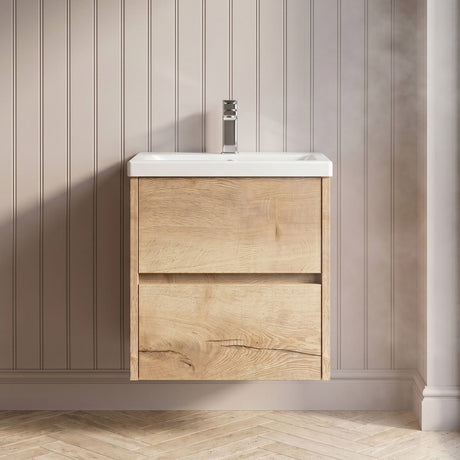 [BFED802A] Chartley Edge Square Wall Hung 2 Drawer Vanity Unit & Ceramic Basin, 500mm, Choice of Finish - Silo
