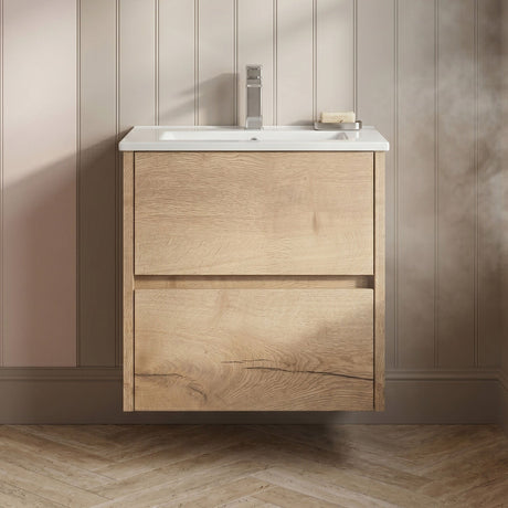 [BFED802B] Chartley Contemporary 2 Drawer Wall Hung Vanity Unit with Minimalist Basin, Choice of Size and Colour - Silo