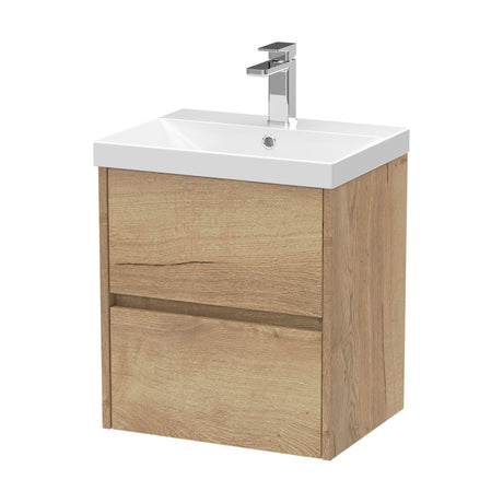 [BFED802D] Chartley Contemporary 2 Drawer Wall Hung Vanity Unit with Thin Edge Basin, Autumn Oak, 500mm - Cutout