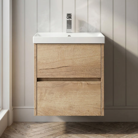 [BFED802D] Chartley Contemporary 2 Drawer Wall Hung Vanity Unit with Thin Edge Basin, Choice of Size and Colour - Silo