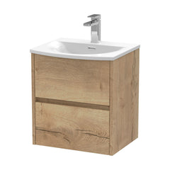 [BFED802G] Chartley Contemporary 2 Drawer Wall Hung Vanity Unit with Curved Basin, Autumn Oak, 500mm - Cutout