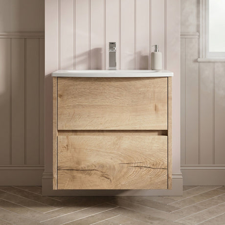 [BFED802G] Chartley Contemporary 2 Drawer Wall Hung Vanity Unit with Curved Basin, Choice of Size and Colour - Silo
