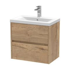 [BFED804A] Edge Square Wall Hung 2 Drawer Vanity Unit & Ceramic Basin, 600mm - Woodgrain Autumn Oak - Balterley - Cutout