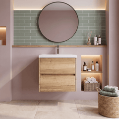 [BFED804A] Chartley Square Wall Hung 2 Drawer Vanity Unit & Ceramic Basin, 600mm, Choice of Finish