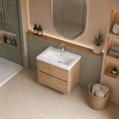 [BFED804A] Chartley Square Wall Hung 2 Drawer Vanity Unit & Ceramic Basin, 600mm, Choice of Finish