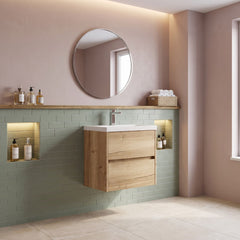 [BFED804A] Chartley Square Wall Hung 2 Drawer Vanity Unit & Ceramic Basin, 600mm, Choice of Finish