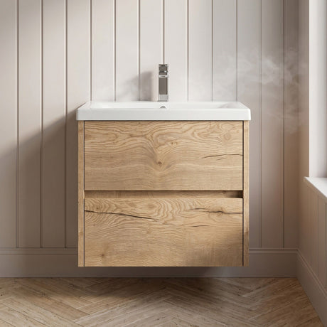 [BFED804A] Chartley Square Wall Hung 2 Drawer Vanity Unit & Ceramic Basin, 600mm, Choice of Finish - Silo