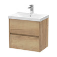 [BFED804D] Chartley Contemporary 2 Drawer Wall Hung Vanity Unit with Thin Edge Basin, Autumn Oak, 600mm - Cutout