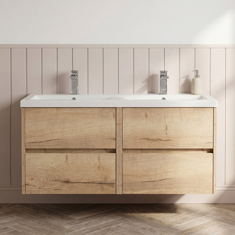 [BFED804F] Chartley Contemporary 4 Drawer Wall Hung Vanity Unit with Double Basin, 1200mm, Choice of Colour - Silo