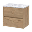 [BFED804LCM] Chartley Contemporary 2 Drawer Wall Hung Vanity Unit with Laminate Worktop, Autumn Oak, 600mm - Cutout