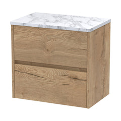 [BFED804LCM] Chartley Contemporary 2 Drawer Wall Hung Vanity Unit with Laminate Worktop, Autumn Oak, 600mm - Cutout