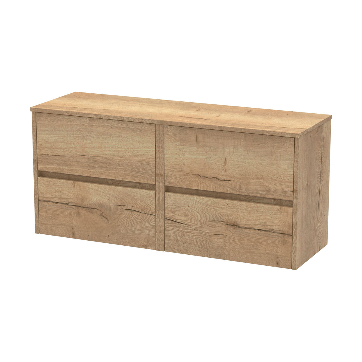 [BFED804W2] Chartley Contemporary 4 Drawer Wall Hung Vanity Unit with Worktop, Autumn Oak, 1200mm - Cutout