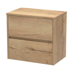 [BFED804W] Chartley Contemporary 2 Drawer Wall Hung Vanity Unit with Worktop, Autumn Oak, 600mm - Cutout