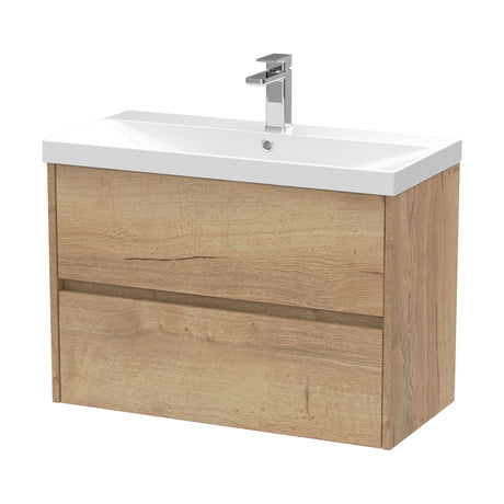 [BFED806D] Chartley Contemporary 2 Drawer Wall Hung Vanity Unit with Thin Edge Basin, Autumn Oak, 800mm - Cutout