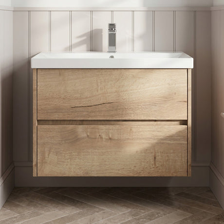[BFED806D] Chartley Contemporary 2 Drawer Wall Hung Vanity Unit with Thin Edge Basin, Choice of Size and Colour - Silo