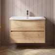 [BFED806G] Chartley Contemporary 2 Drawer Wall Hung Vanity Unit with Curved Basin, Autumn Oak, 800mm - Silo