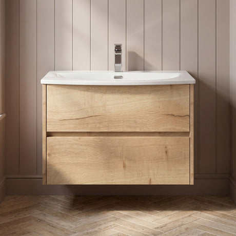 [BFED806G] Chartley Contemporary 2 Drawer Wall Hung Vanity Unit with Curved Basin, Choice of Size and Colour - Silo