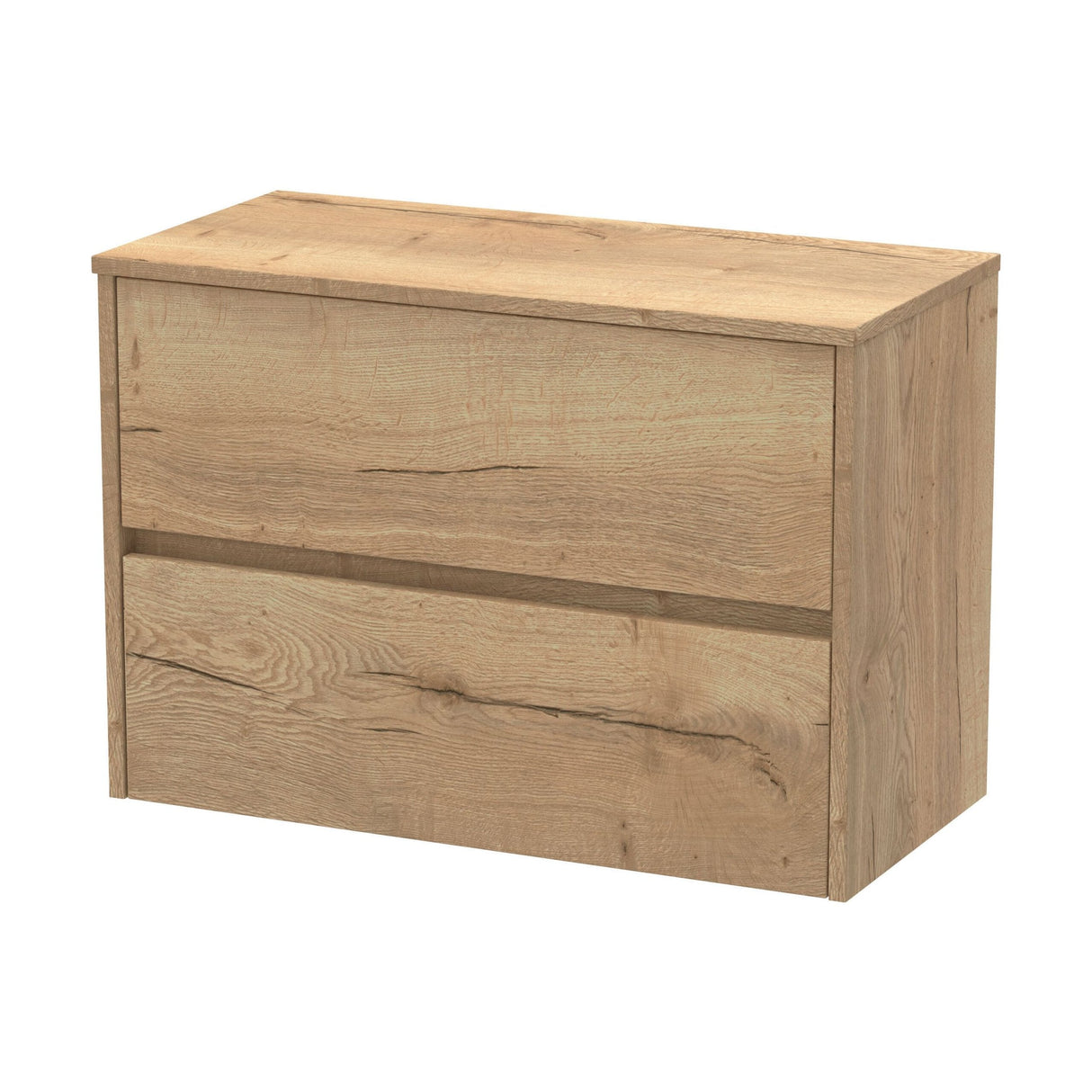 [BFED806W] Chartley Contemporary 2 Drawer Wall Hung Vanity Unit with Worktop, Autumn Oak, 800mm - Cutout