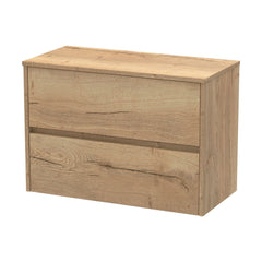 [BFED806W] Chartley Contemporary 2 Drawer Wall Hung Vanity Unit with Worktop, Autumn Oak, 800mm - Cutout
