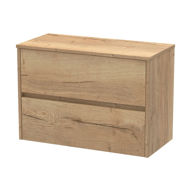 [BFED806W] Chartley Contemporary 2 Drawer Wall Hung Vanity Unit with Worktop, Autumn Oak, 800mm - Cutout