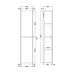 [BFED862] Edge Square Wall Hung 2 Door Tall Bathroom Unit, 350mm - Woodgrain Autumn Oak - Balterley - Technical Drawing