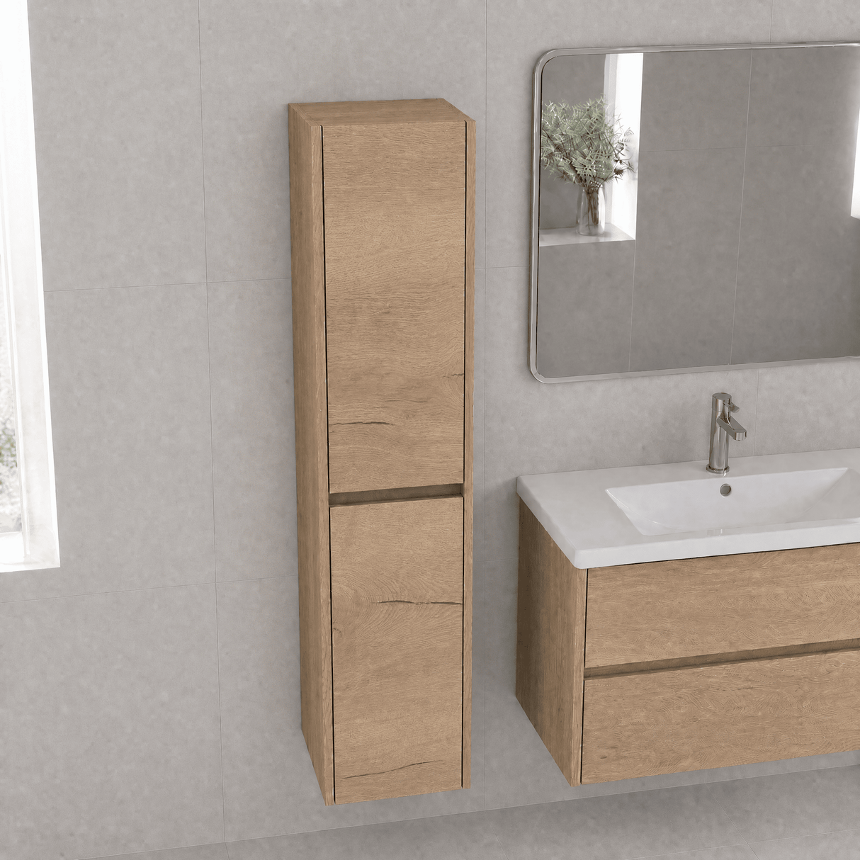 [BFED862] Chartley Square Wall Hung 2 Door Tall Bathroom Unit, 350mm, Choice of Finish