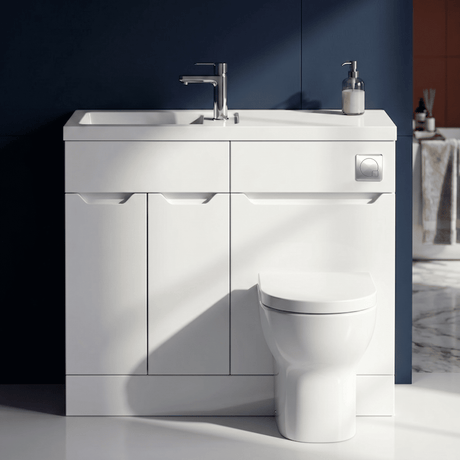 [BFFAR101] Teddesley Contemporary Floor Standing Compact 2 Door Combination Vanity Basin WC Unit with Polymarble Basin, 1000mm, Choice of Colour - Silo