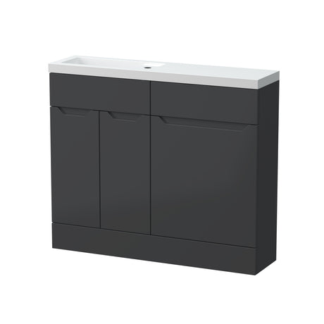 [BFFAR1401] Teddesley Contemporary Floor Standing Compact 2 Door Combination Vanity Basin WC Unit with Polymarble Basin, 1000mm, Choice of Colour - Cutout