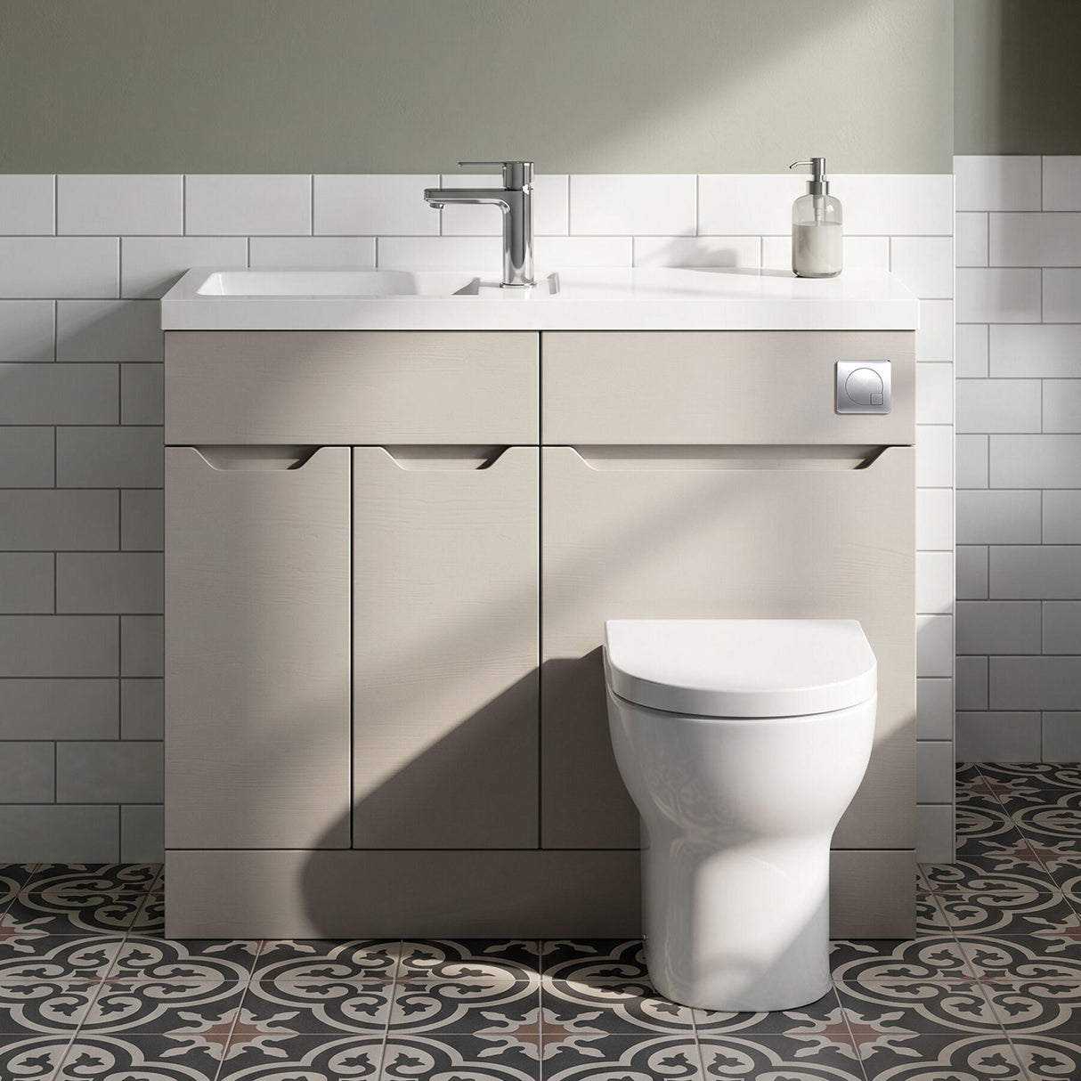 [BFFAR3201] Teddesley Contemporary Floor Standing Compact 2 Door Combination Vanity Basin WC Unit with Polymarble Basin, 1000mm, Choice of Colour - Silo
