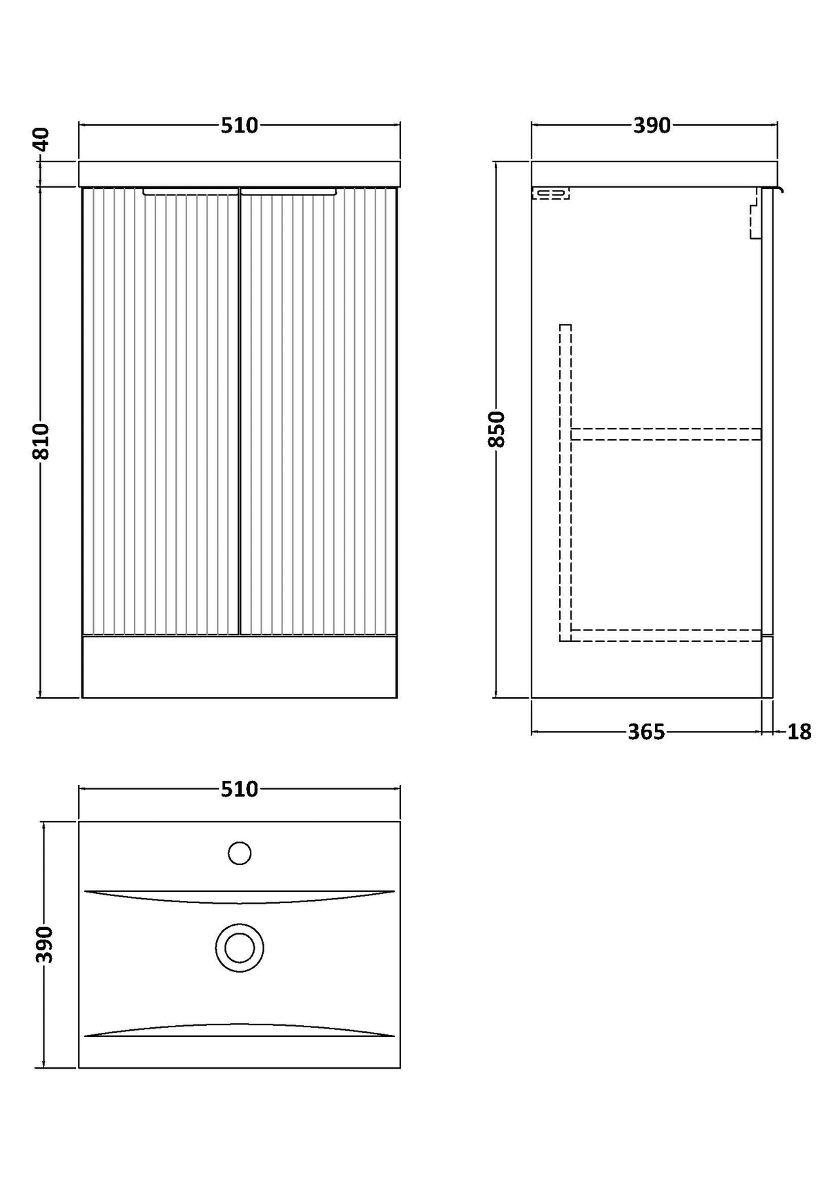 Fluted Front Floor Standing Vanity Basin Unit with Choice of Size, Colour and Handle Options