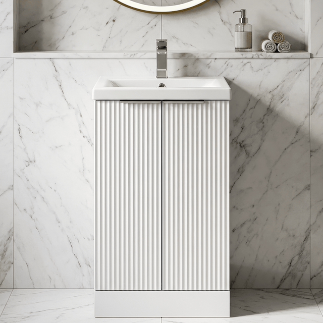 [BFFF123A] Tixall Fluted Front Floor Standing Vanity Basin Unit with Choice of Size, Colour and Handle Options - Silo