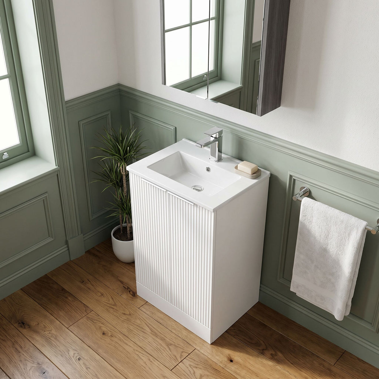 [BFFF123B] Tixall Floor Standing Vanity Basin Unit with 1 Tap Hole Minimalist Ceramic Basin, Choice of Size and Colour