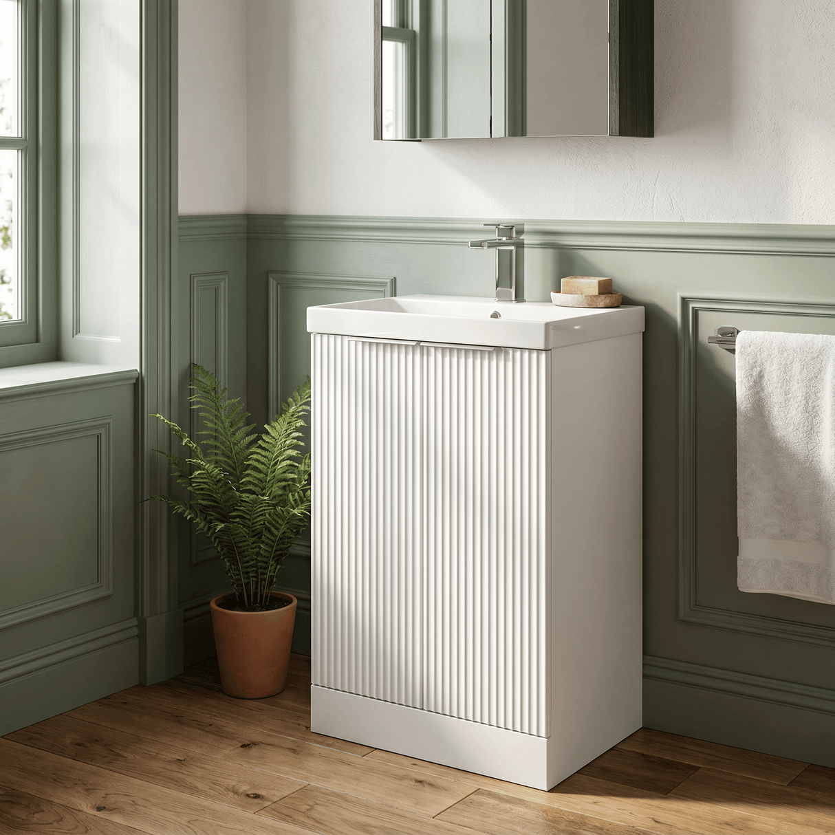 [BFFF123D] Tixall Floor Standing Vanity Basin Unit with 1 Tap Hole Thin-Edge Ceramic Basin, Choice of Size and Colour