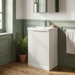 [BFFF123D] Tixall Floor Standing Vanity Basin Unit with 1 Tap Hole Thin-Edge Ceramic Basin, Choice of Size and Colour