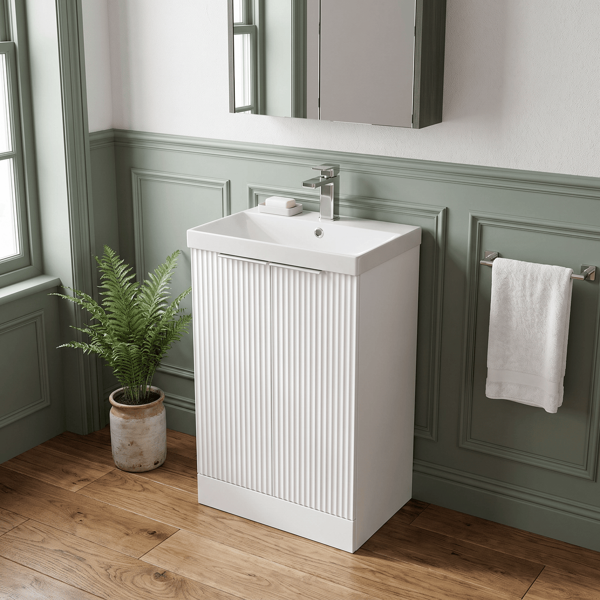 [BFFF123D] Tixall Floor Standing Vanity Basin Unit with 1 Tap Hole Thin-Edge Ceramic Basin, Choice of Size and Colour