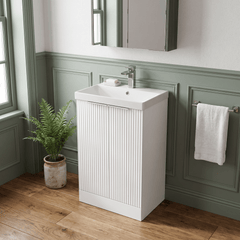 [BFFF123D] Tixall Floor Standing Vanity Basin Unit with 1 Tap Hole Thin-Edge Ceramic Basin, Choice of Size and Colour