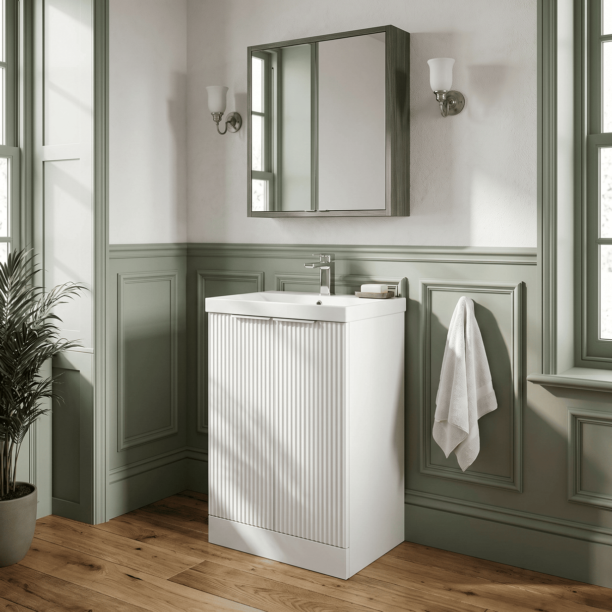 [BFFF123D] Tixall Floor Standing Vanity Basin Unit with 1 Tap Hole Thin-Edge Ceramic Basin, Choice of Size and Colour