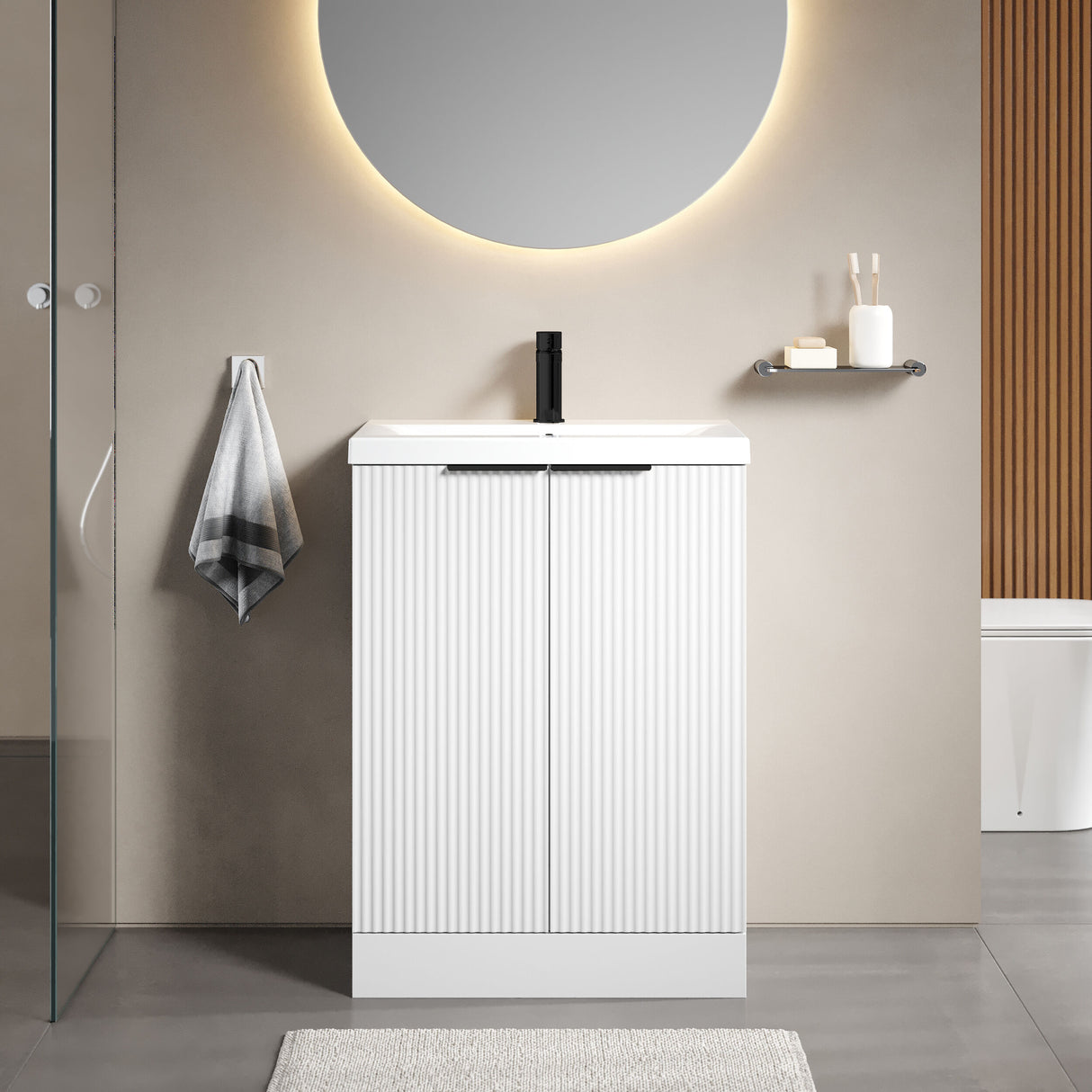 [BFFF125AH224] Tixall Fluted Front Floor Standing Vanity Basin Unit with Choice of Size, Colour and Handle Options - Lifestyle 1